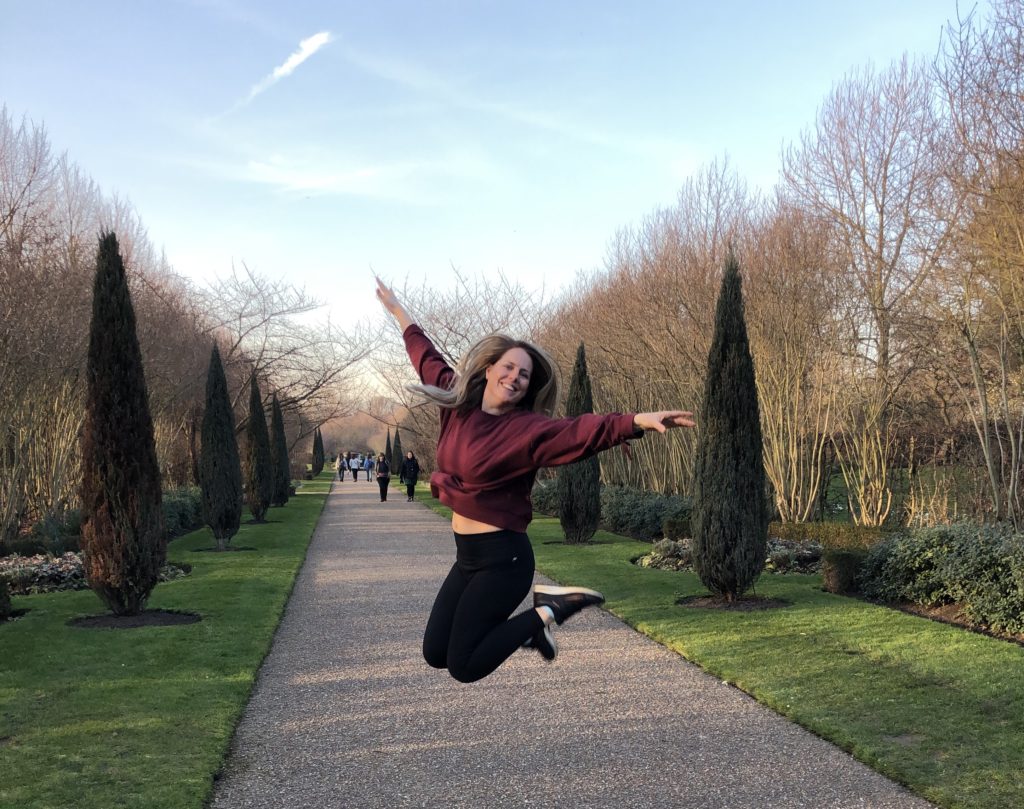 Wearing my Sadie Scrunched Sleeve Pullover on a recent walk in Regent's Park.